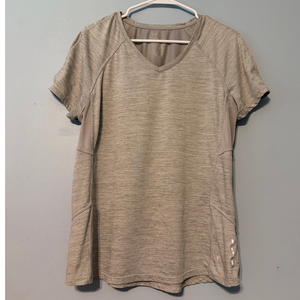Danskin Now Women's XXL Gray Heathered V-Neck Dri-More Mesh Activewear Tee 2047
